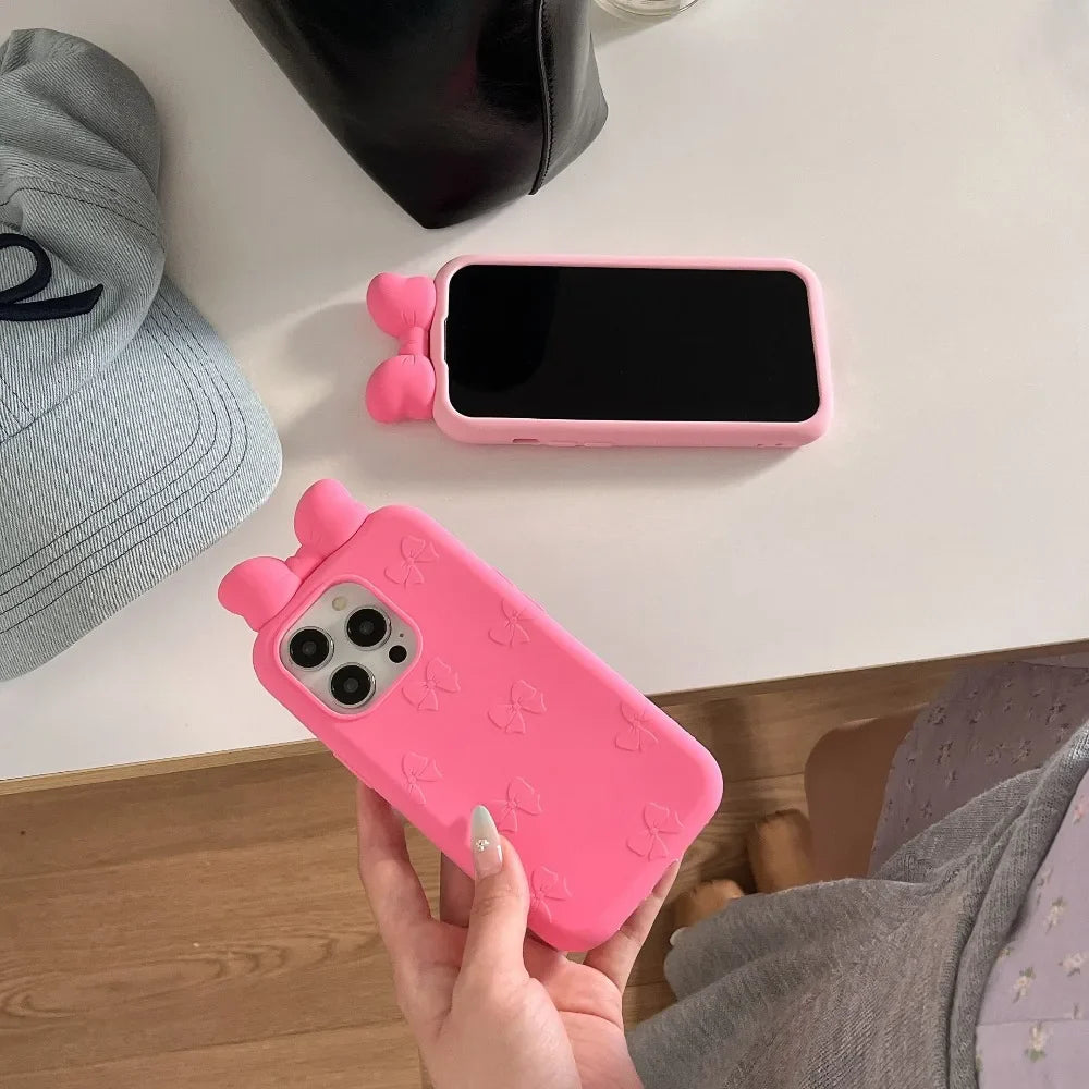 3D Cute Bowknot Cartoon Tie Silicone Phone Case For iPhone