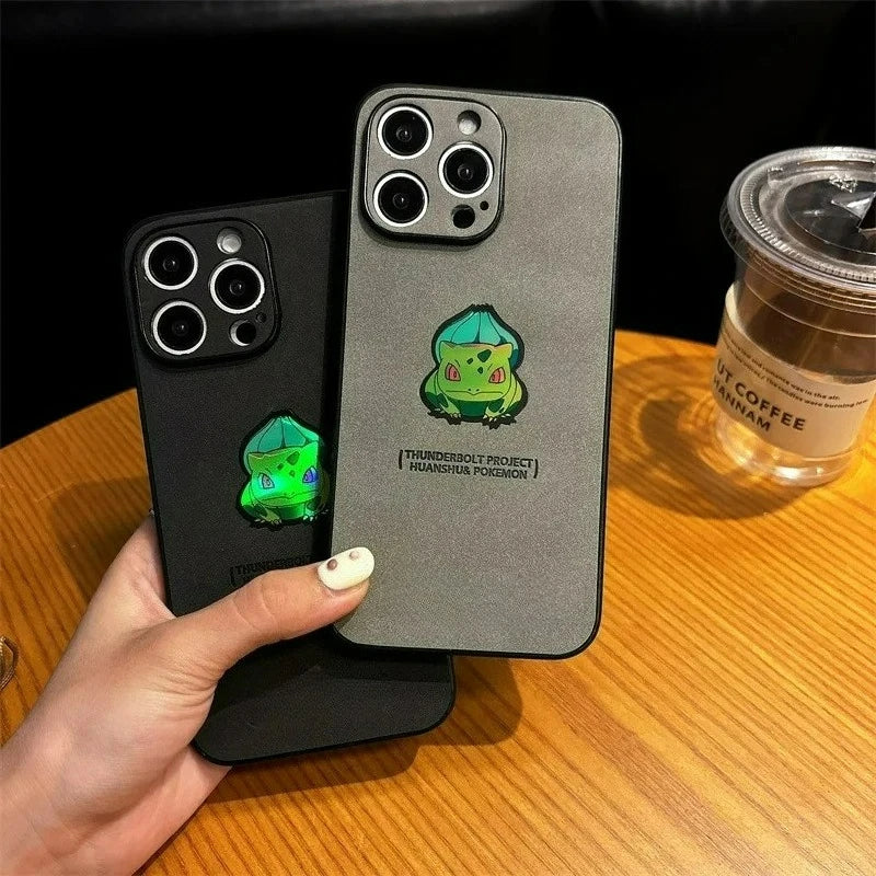 Anime Cartoon Bulbasaur Leather Texture Laser Phone Case For iPhone
