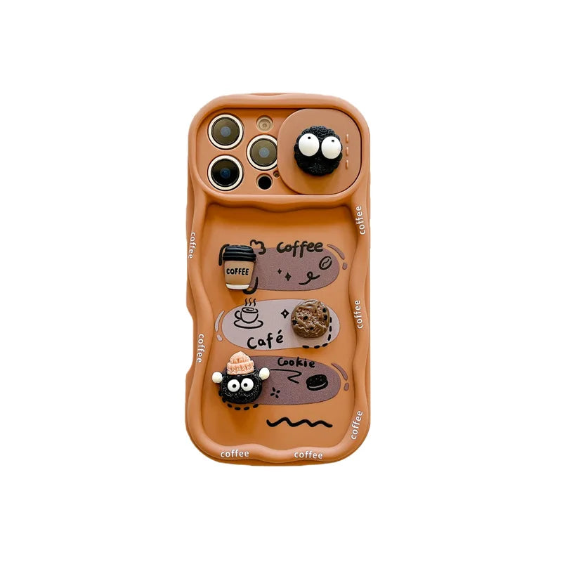 3D Cartoon Coffee With Wrist Strap Phone Case For iPhone