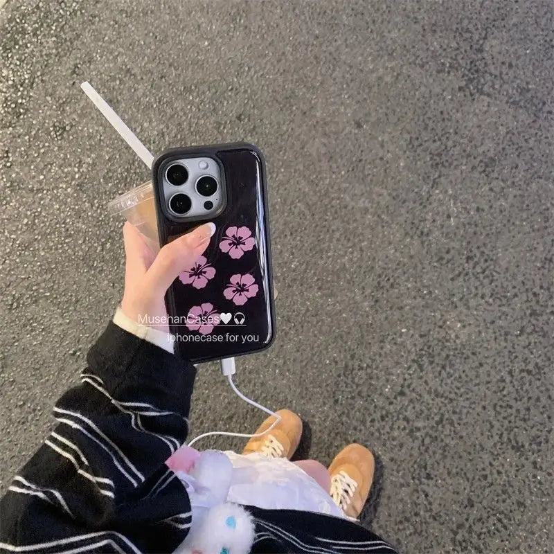 Ancient Fusang Flower Simple Silver Frame Phone Case For iPhone