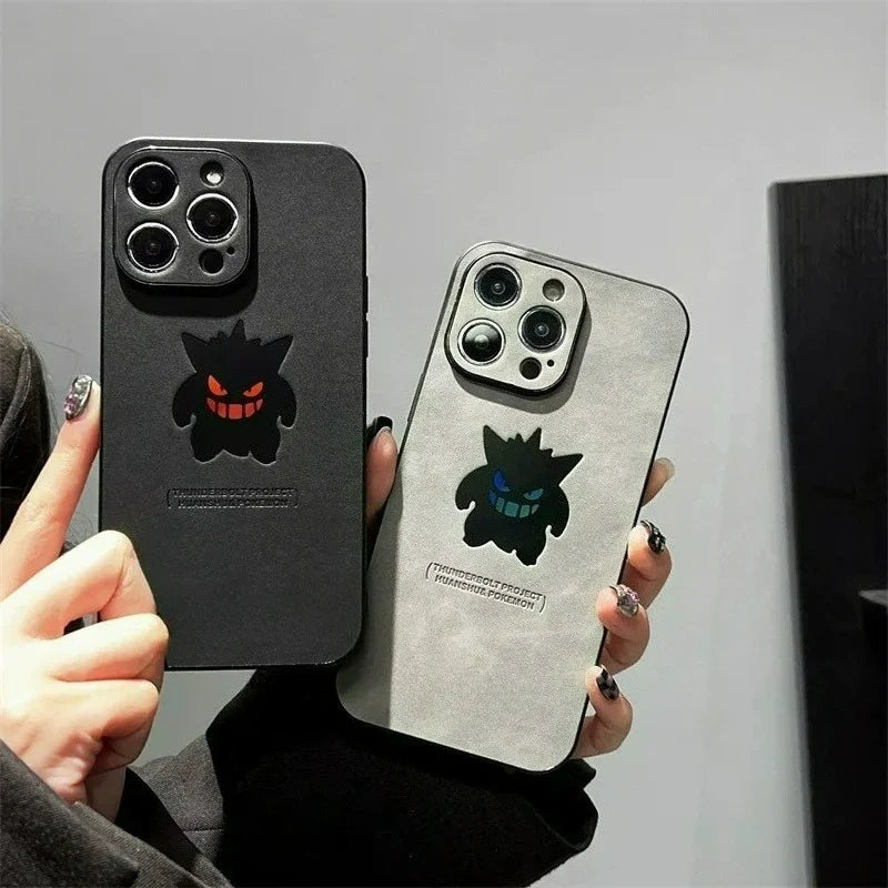 Cartoon Anime Gengar Leather Texture Laser Phone Case For iPhone