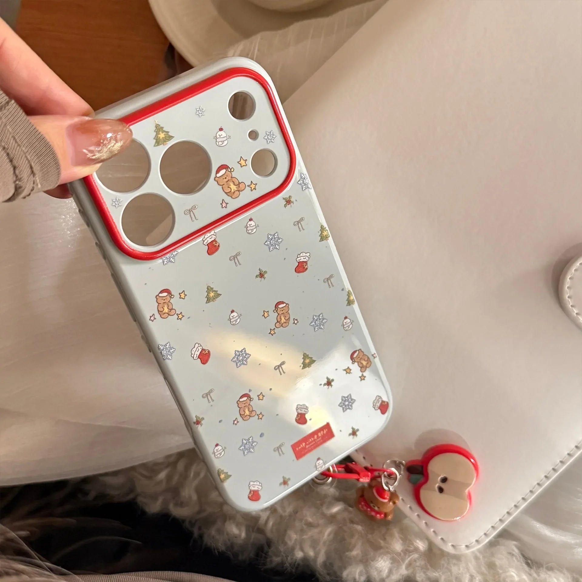 Cute Cartoon Christmas Sock Quicksand Shake Holder Phone Case For iPhone