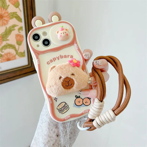 3D Cartoon Kapibala Sliding Push-Pull Camera Phone Case for iPhone