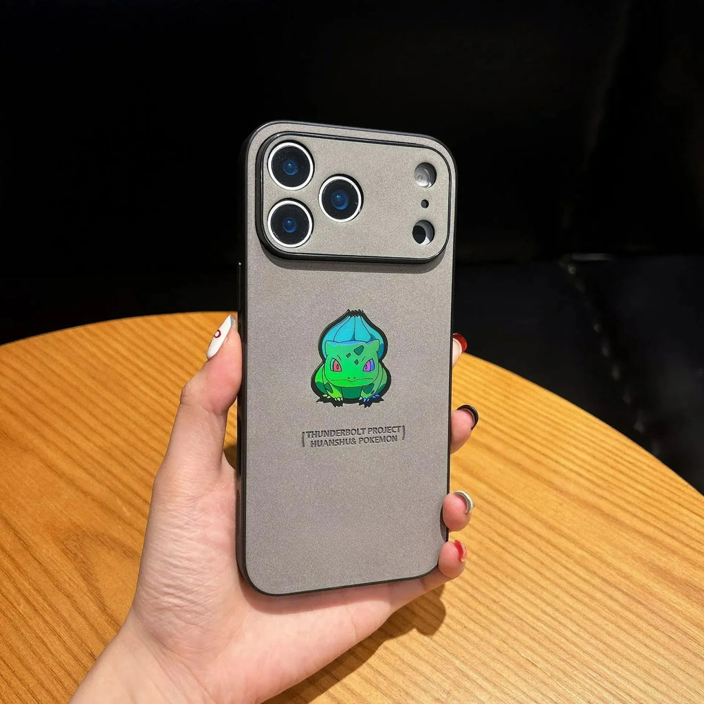 Anime Cartoon Bulbasaur Leather Texture Laser Phone Case For iPhone