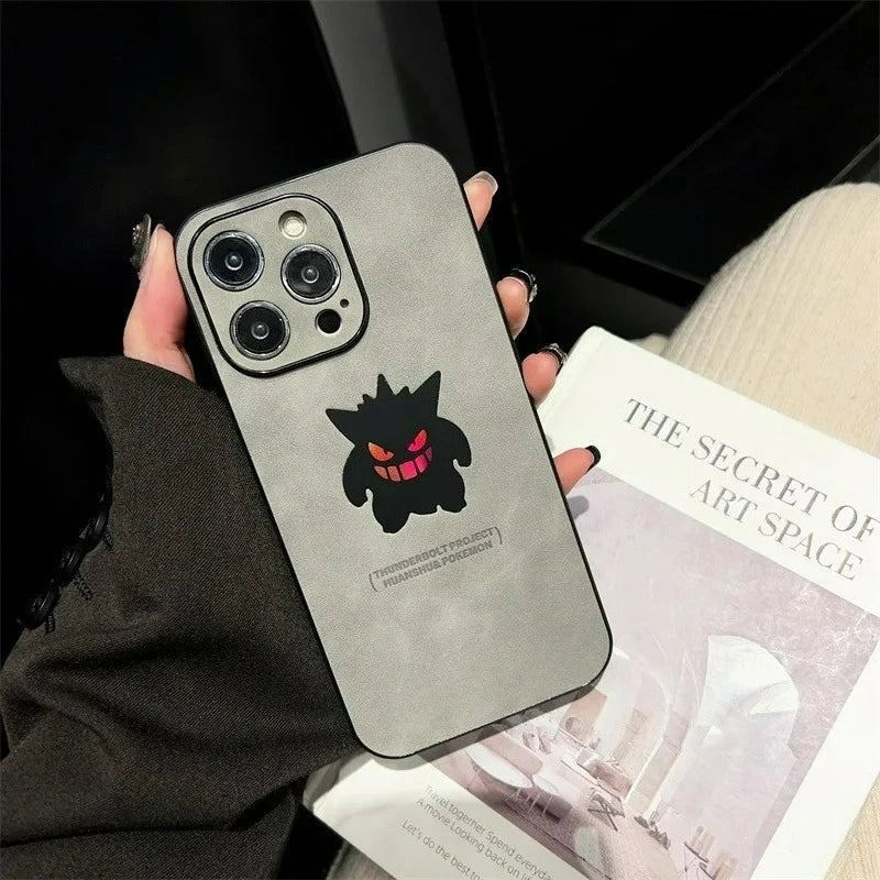 Cartoon Anime Gengar Leather Texture Laser Phone Case For iPhone