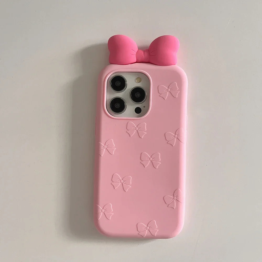 3D Cute Bowknot Cartoon Tie Silicone Phone Case For iPhone
