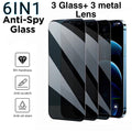 6in1 3Pcs Privacy Anti-blue Ray Screen Protector  +3 Metal Camera Lens For iPhone 17 16 15 14 13